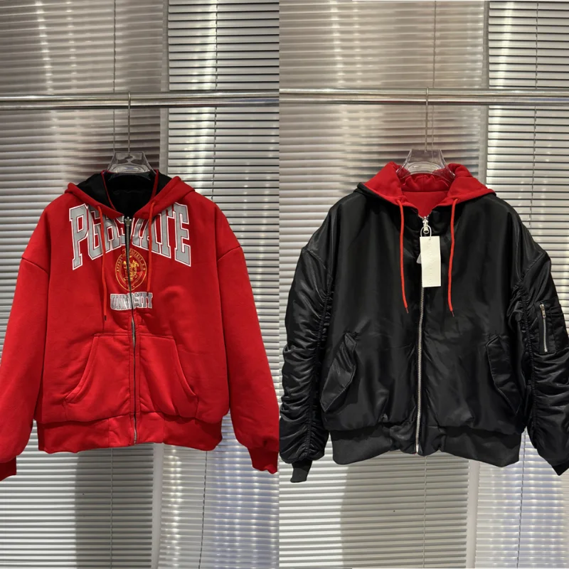 

Куртки Double Wear Project G/R, высококачественные мужские и женские повседневные куртки-пилот большого размера, ватная куртка на молнии с капюшоном