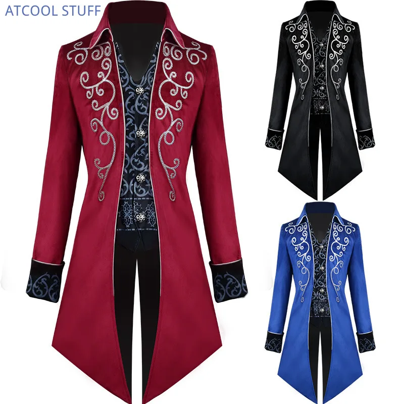 Steampunk Medieval Cosplay Costumes Men Vintage Velvet Turn Down Collar TailCoat Jacket Victorian Larp Viking Cosplay Jacket