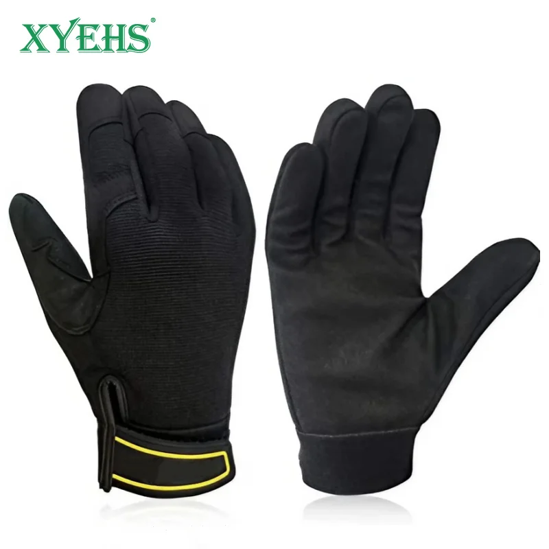 XYEHS 1 Pair Synthetic Leather & Spandex Mechanics Safety Work Gloves Abrasion Resistant Lightweight & Breathable