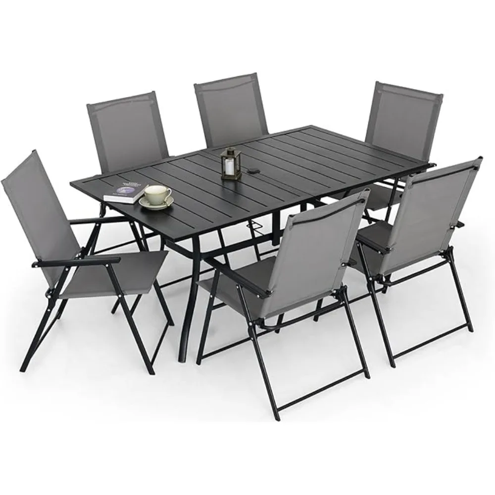 7-piece outdoor furniture set for terrace,dining table,with 6 chairs and rectangular tables,suitable for yards,gardens,and porch