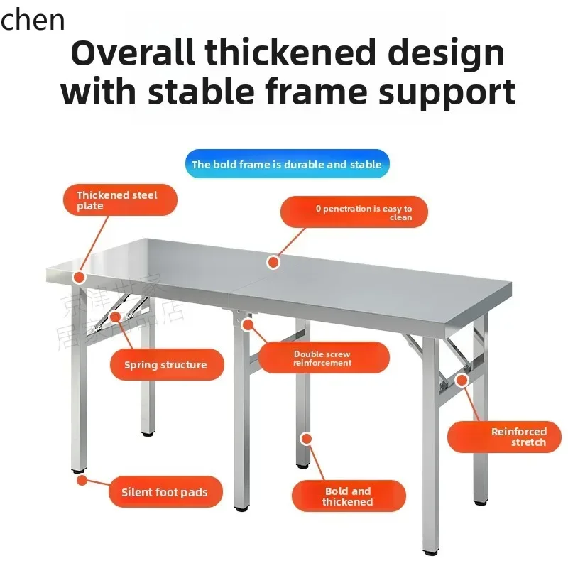 HYS Folding Table Stainless Steel Dining  Outdoor BBQ Table Night Market Stall Simple Picnic  Surface