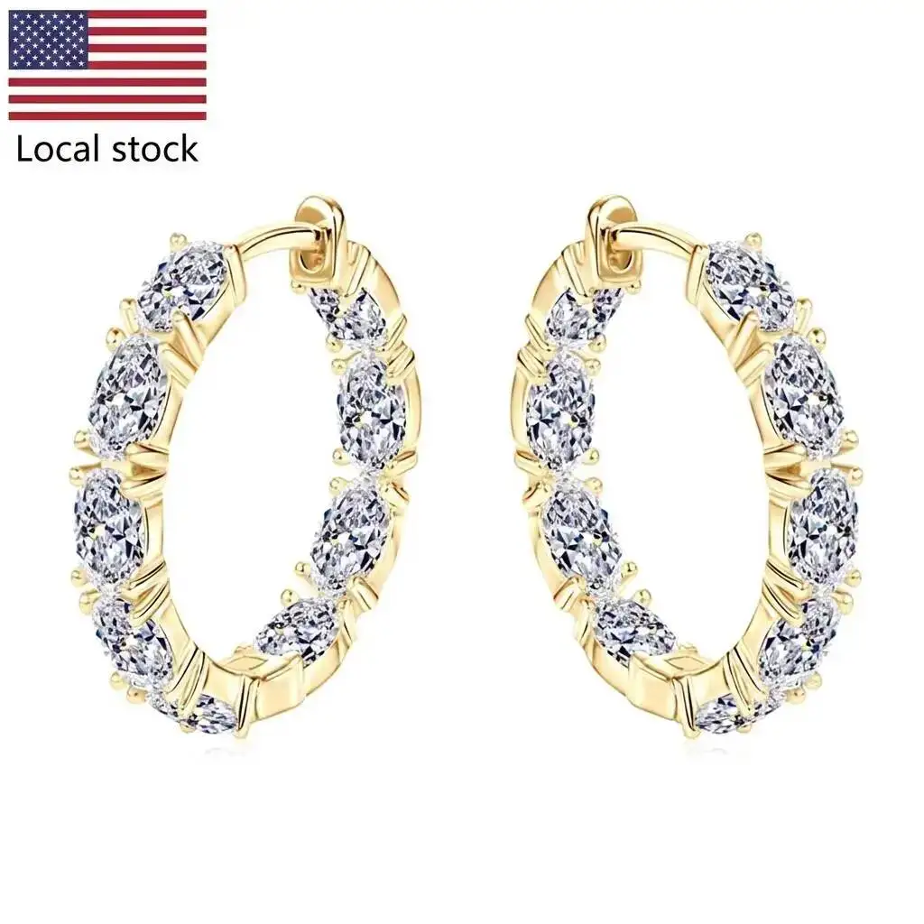 

New Luxury Jewelry 925Sterling Silver 3x5mm (0.3ct*18pcs) Moissanite Earrings Single Row Inner and Outer Half-Hoop Earrings Gift