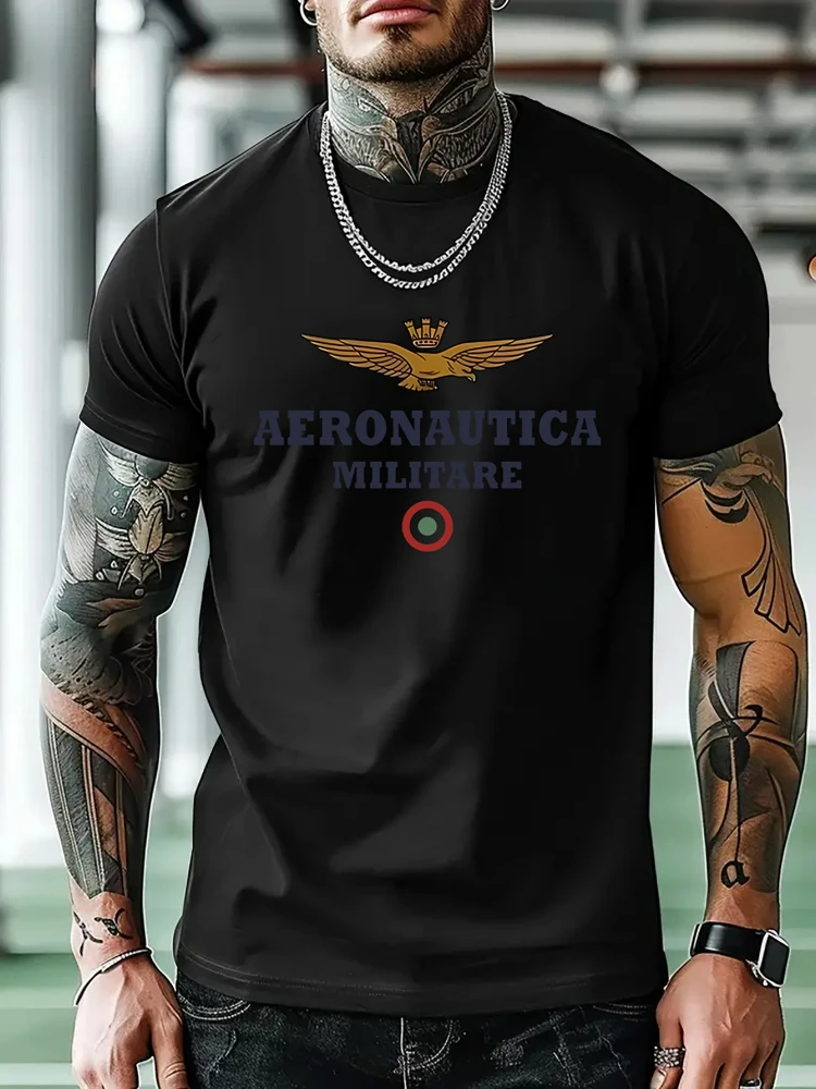 

Aeronautica Militare with Eagle&Crown Design -100% cotton summer short sleeve casual O-neck printed men's T-shirt.