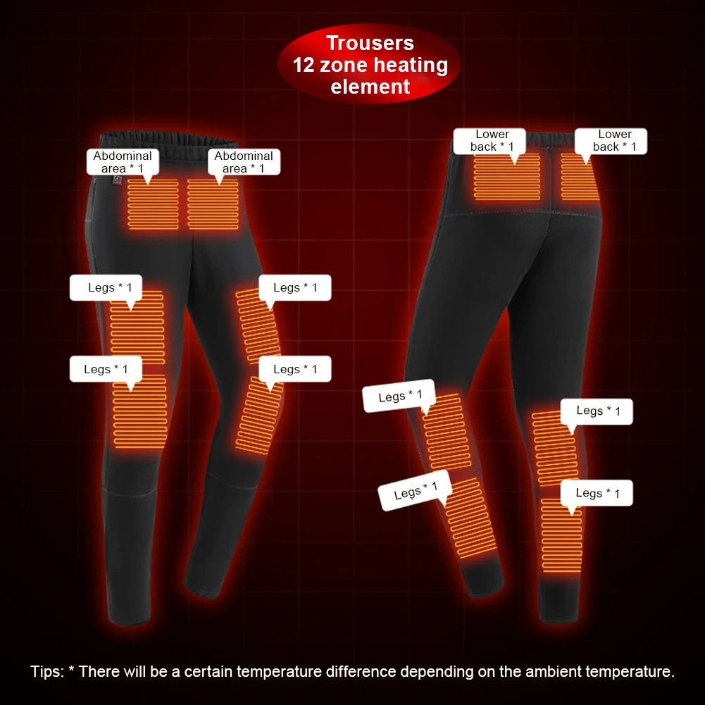 12 Zones Heated Thermal Pants For Men Women Winter Electric USB Charging Hiking Pants For Skiing Hiking Motocycle XS-2XL EU Size