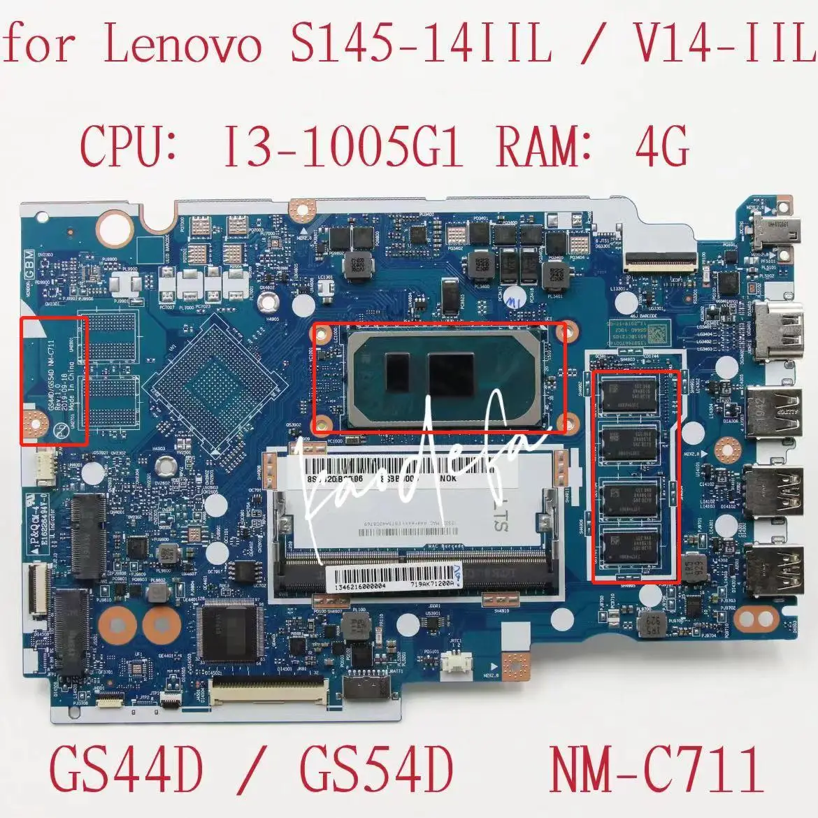 NM-C711 Mainboard For Lenovo Ideapad S145-14IIL / V14-IIL Laptop Motherboard CPU:I3-1005G1 RAM:4G FRU: 5B20S43836 5B20S43835