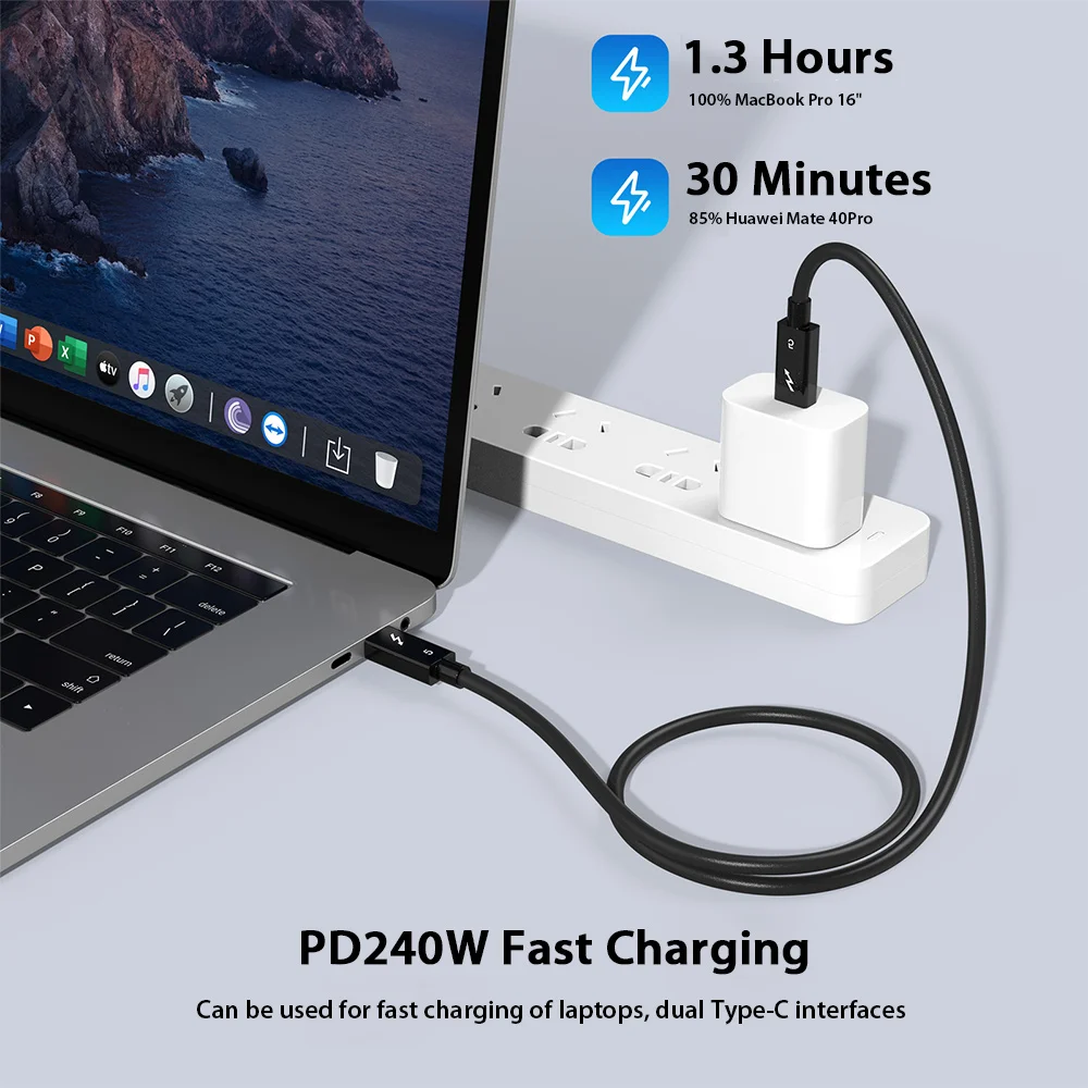 PD 240 واط نوع C Thunderbolt 5 كابل شحن سريع 120 جيجابايت في الثانية USB C كابل نقل عالي السرعة HD 16K كابل فيديو كامل الوظائف