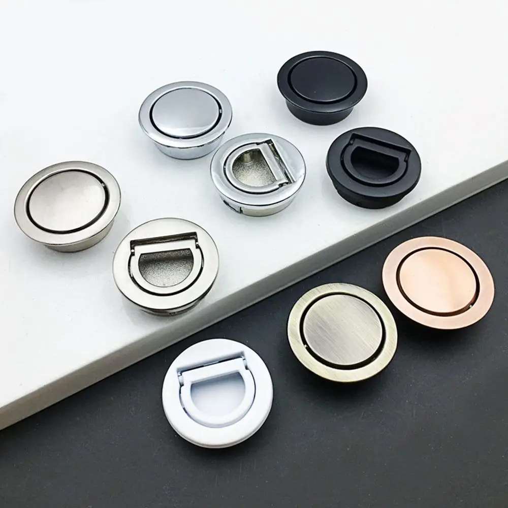 Modern Stainless Steel Hidden Door Handles Round Flip Hidden Door Knob Cupboard Tatami Handle Hardware Drawer Pulls Tatami