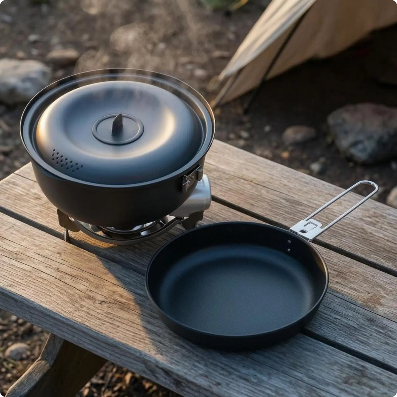 Outdoor Cooking Utensil Nonstick Camping Pan and Pot Kit Compact Stackable Cookware with Lid for Outdoor Camp Cooking