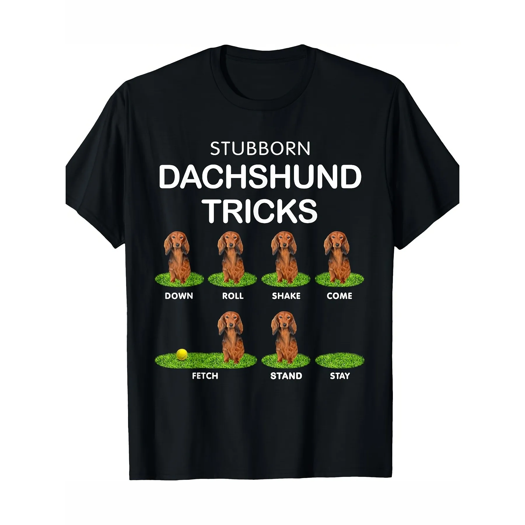 Stubborn Dachshund Tricks Funny Dog Graphic Tee T-shirt décontracté en coton à manches courtes pour hommes
