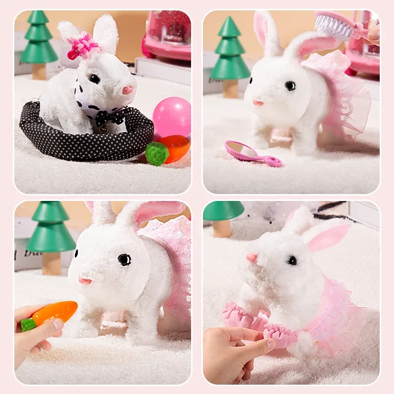 Lapin en peluche mignon pour enfants de 3 ans, animal électronique avec son, bricolage, changement de vêtements, jeu de marche, jouets pour animaux de compagnie en mouvement