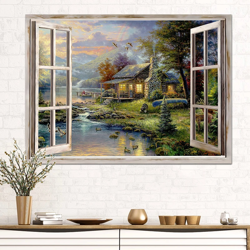 

Outside The Window Landscape Prints and Posters Classic Thomas Oil Paintings Country Castle Forest Canvas Painting Home Decor