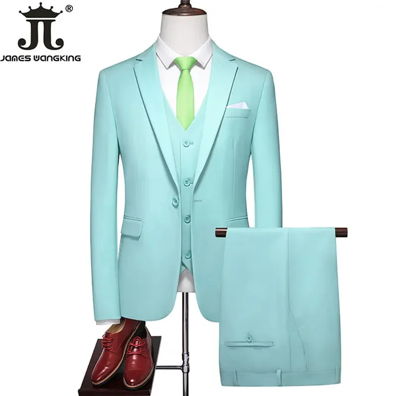 19 Kleuren (Jas Vest Broek) High-End Merk Effen Kleur Kantoor Zakelijk Heren Formele Pak Driedelige Set Bruidegom Trouwjurk