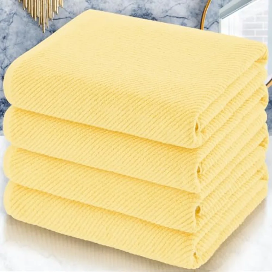 

Yellow Luxury Bath Towel Set of 4 30x56 Cotton Quick Dry Lightweight Thick Soft Absorbent Shower Bathroom Towels for Hotel Show