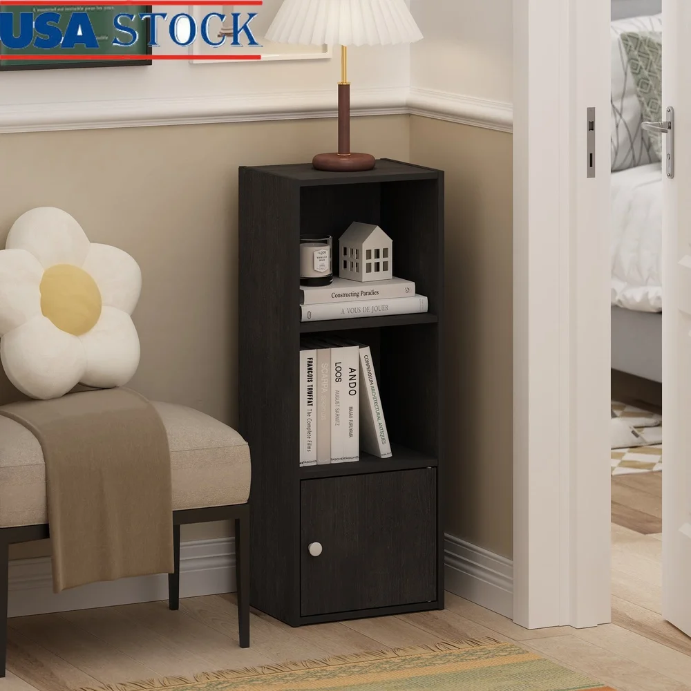

3-Tier Bookcase Storage Shelf with Closed Cabinet Stylish Blackwood Furniture Home Office Organization and Display