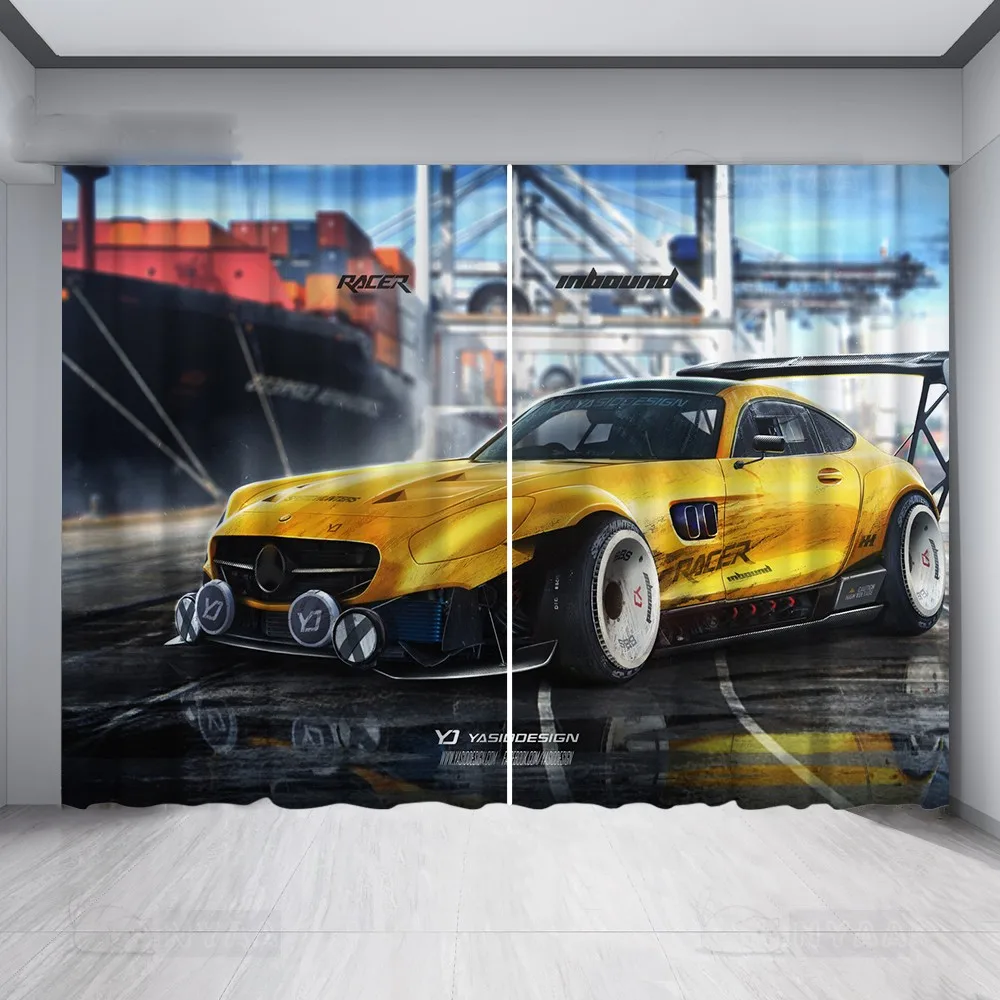 Custom Modern Simple Car Curtains Fashion Brand Polyester Cloth Living Room Window Curtains Car Studio Windows cortinas 2panels