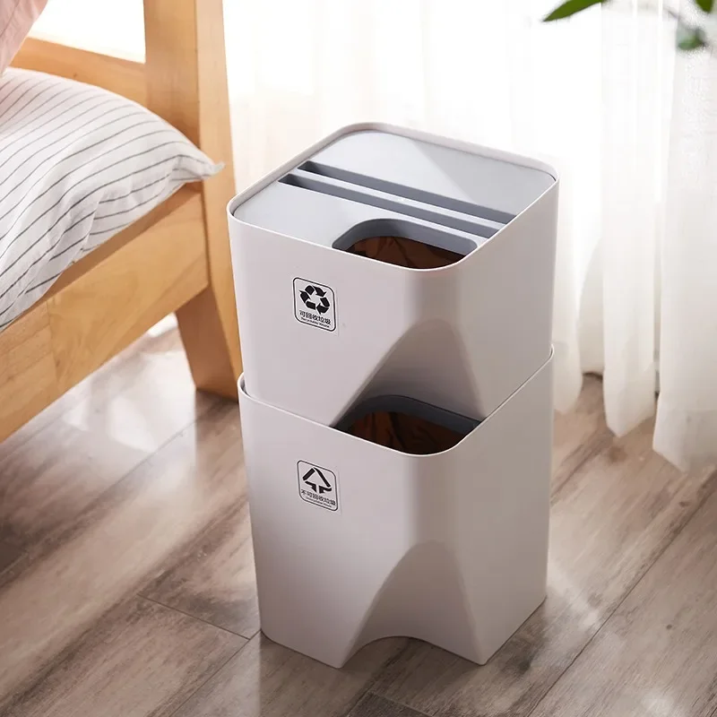 Stackable Kitchen Trash Can Recycle Bin Sorting Trash Bin Household Dry Wet Separation Waste Bin Rubbish Bin Bathroom Tool