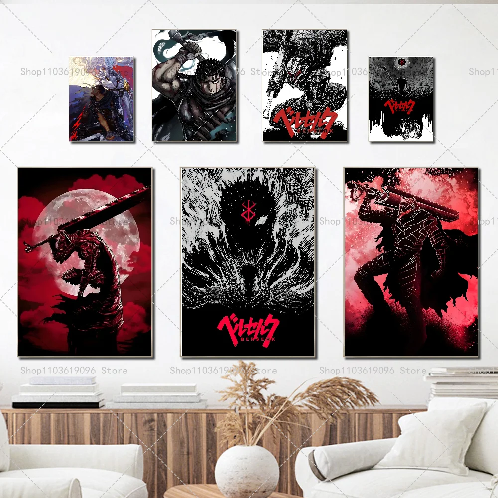 Berserk Japanese Classic Cartoon Anime Poster Self-adhesive Art Waterproof Paper Sticker Coffee House Bar Room Wall Decor