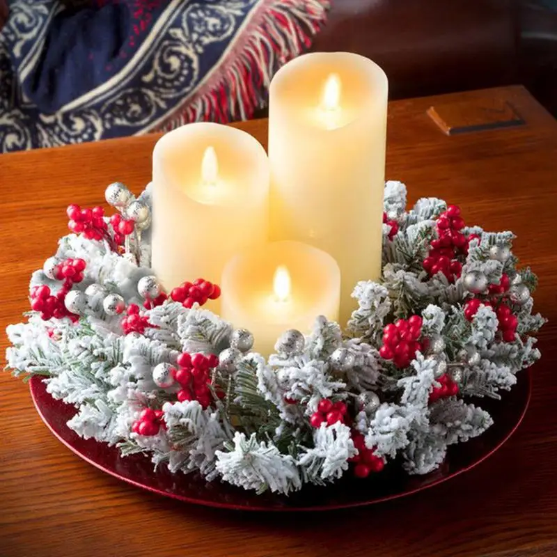 Christmas Candle Rings Wreath Pine Garland Red Berry Pinecones Wreaths Rustic Wedding Table Centerpiece Cabinet Wreaths Pillars