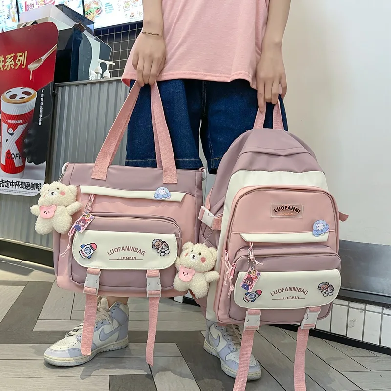 Student Backpack Handbags Set Schoolbag Kawaii High School Students Middle School Elementary Cute Backpacks