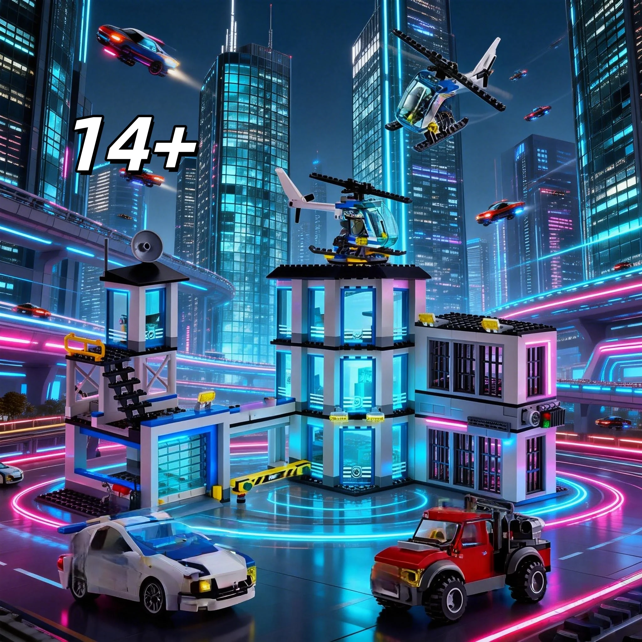 

Набор строительных блоков «Городская полиция: Морская тюрьма на острове» с вертолетом, скоростной лодкой и моделью акулы, развивающая сборная игрушка для мальчиков