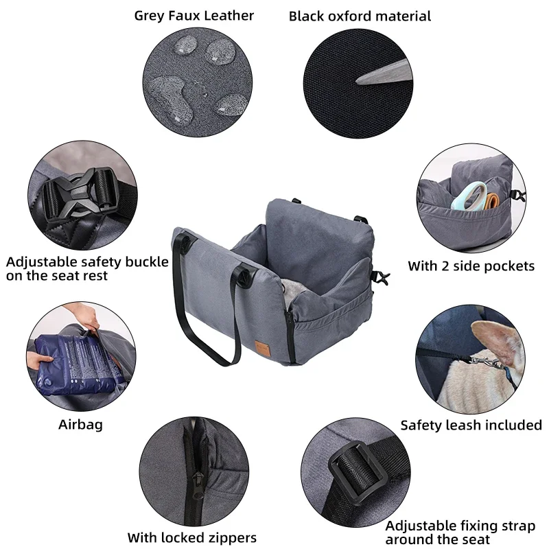 Dog Car Seat Bed for Small Dogs Inflatable Washable Dog Booster with Safety Leash Portable Pet Travel Bag Waterproof Soft Bed - view 3
