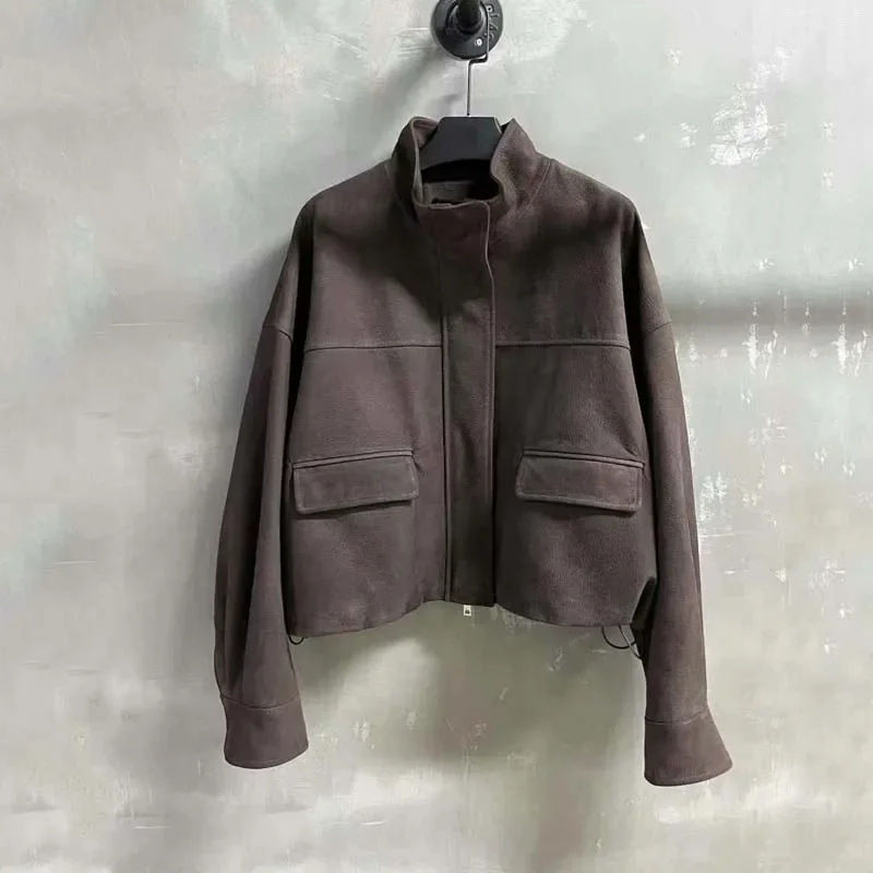 Kurze Damen-Jacke aus echtem Leder, Frühling und Herbst 2022, modisch importierte türkische Lederstoffe, stilvoller Mantel für Damen