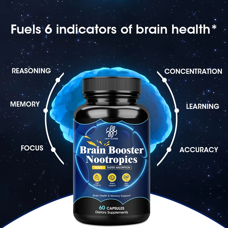 Nootropics Brain Support Supplement - Mental Focus with Energy and Vitamins B12 & B6 and Phosphatidylserine Capsule