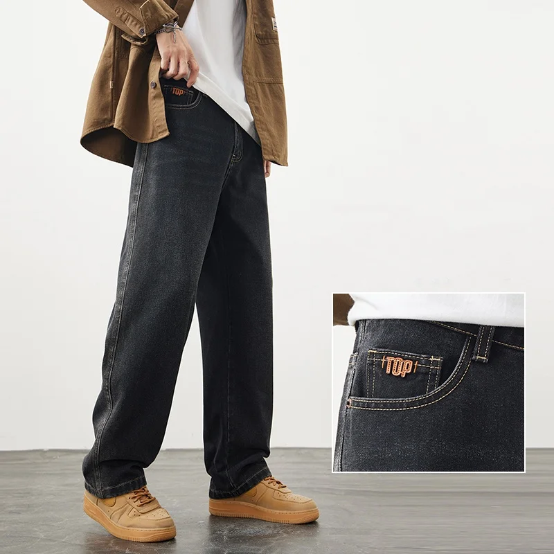 

American Fashion Brand Black and Gray Wide-leg Jeans for Teenagers 2025 Summer Thin Loose Straight Versatile Casual Pants