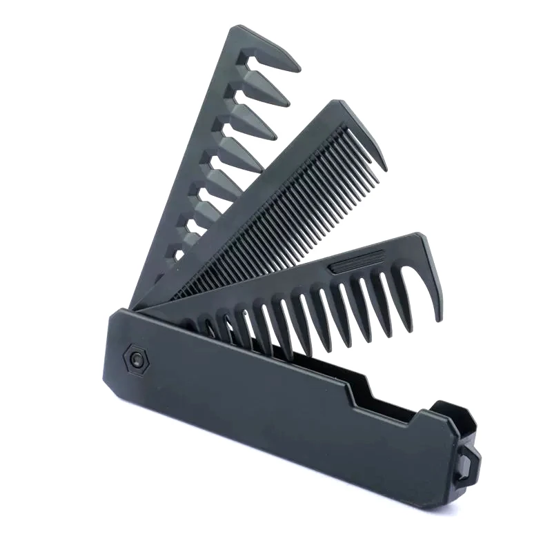 الحلاق مقص الشعر مشط صالون تصفيف الشعر أداة المهنية 3 في 1 جيب للطي أمشاط واسعة الأسنان النفط رئيس مشط اللحية تمشيط