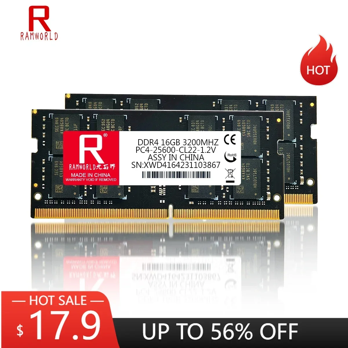 RAMWORLD DDR4 16GB 8GB 4GB 3200MHz 2666MHz 2400MHz 2133MHz Notebook Memoria Ram PC4 CL16/17/19/22 1.2V  SODIMM Laptop Memory