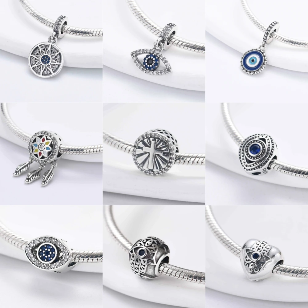 Silver 925 Plated The Eye of Greece The Eye of the Devil Pendant Charm Bead fit Original Pandora Bracelet DIY Women Jewelry