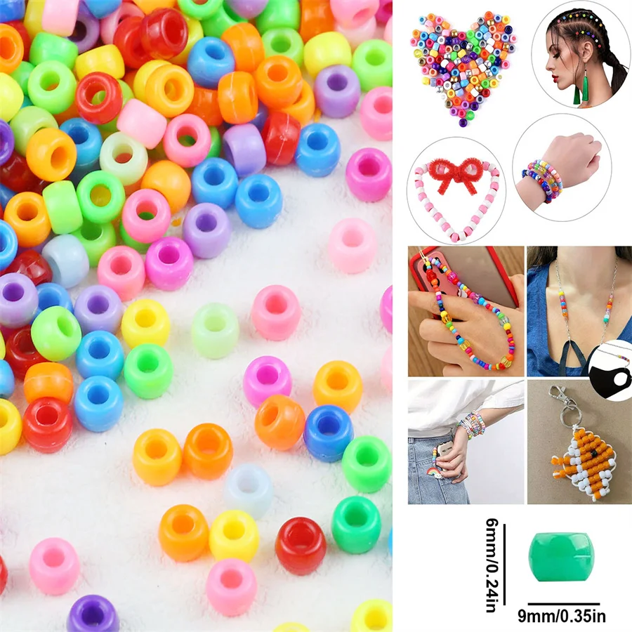 Big Hole Colorful Pony Beaded 100pcs 6x9mm Acrylic DIY Bracelet Necklace Making Handmade Crafts Loose Beads For Jewelry Findings - view 6