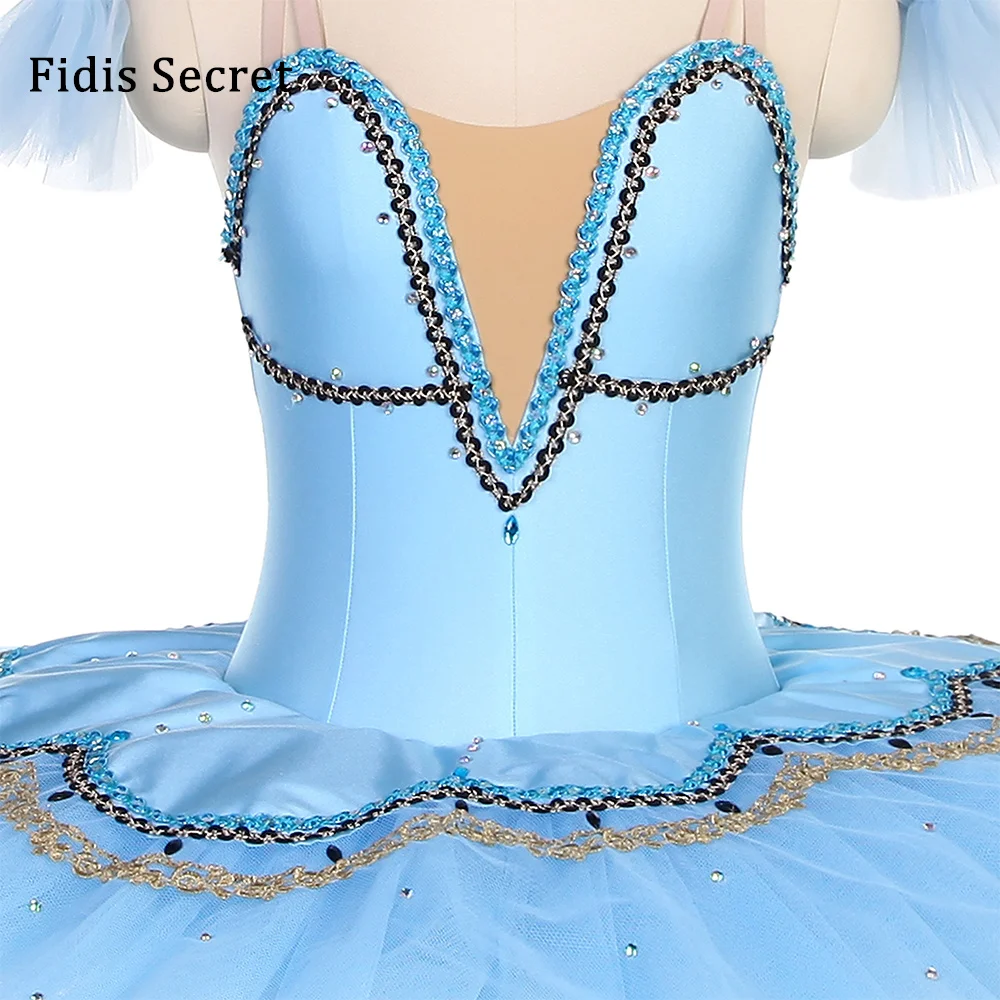 Traje de Ballet Clásico Tipo Pancake Color Azul Cielo/Rosa para Mujer, Tutú de Bailarina para Niñas, Disfraz para Actuación de Danza YAGP