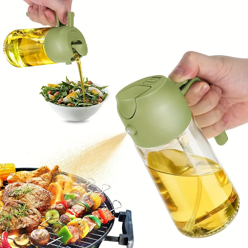 2in1 Oil Sprayer Glass Bottle for Cooking  Anti-leakage Olive Oil Storage Bottle for BBQ Air Fryer Steak Salad Kitchen Supplies