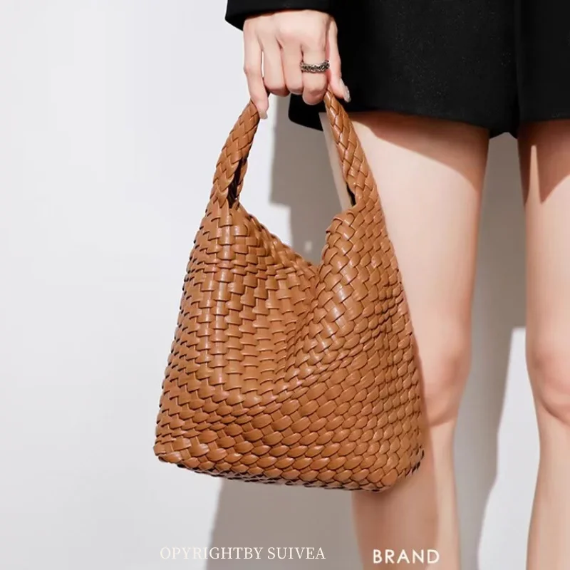 French sle Hand-Woven Small Tote Bag Handbags 2024 New Genuine Leather Women's Bag Fashion Shoulder Shoulder Bucket Bag