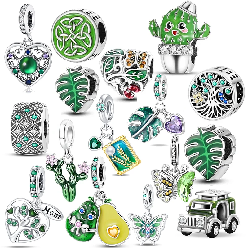 925 Sterling Silver Green Series Flower Tree Apple Pendant DIY Fine Beads Fit Original Charms Bracelet Women Jewelry Diy