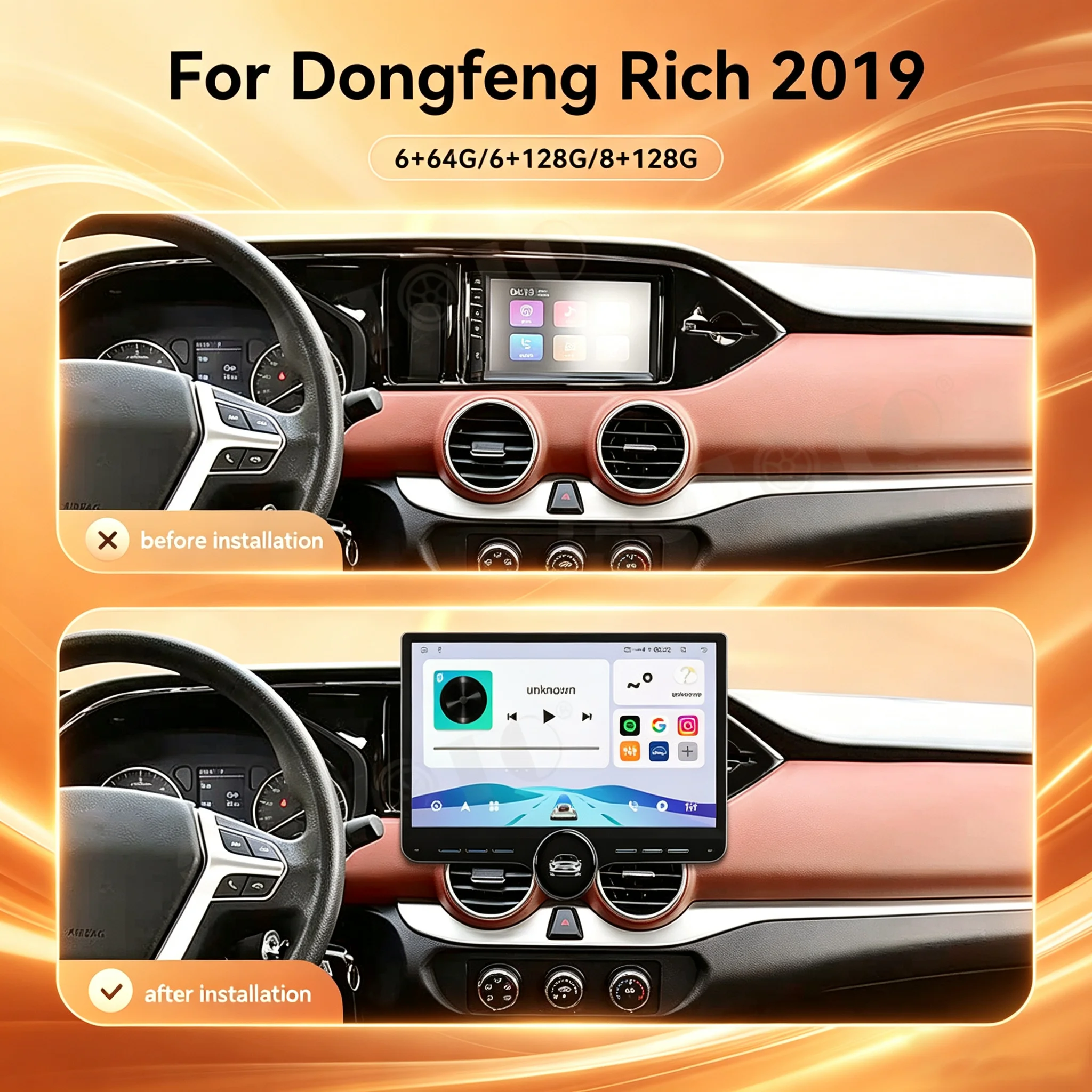 Radio Tape Recorder For Dongfeng Rich 2019 Style Dual‑Display Digital Instrument Cluster Android 15 Wireless CarPlay Car Media