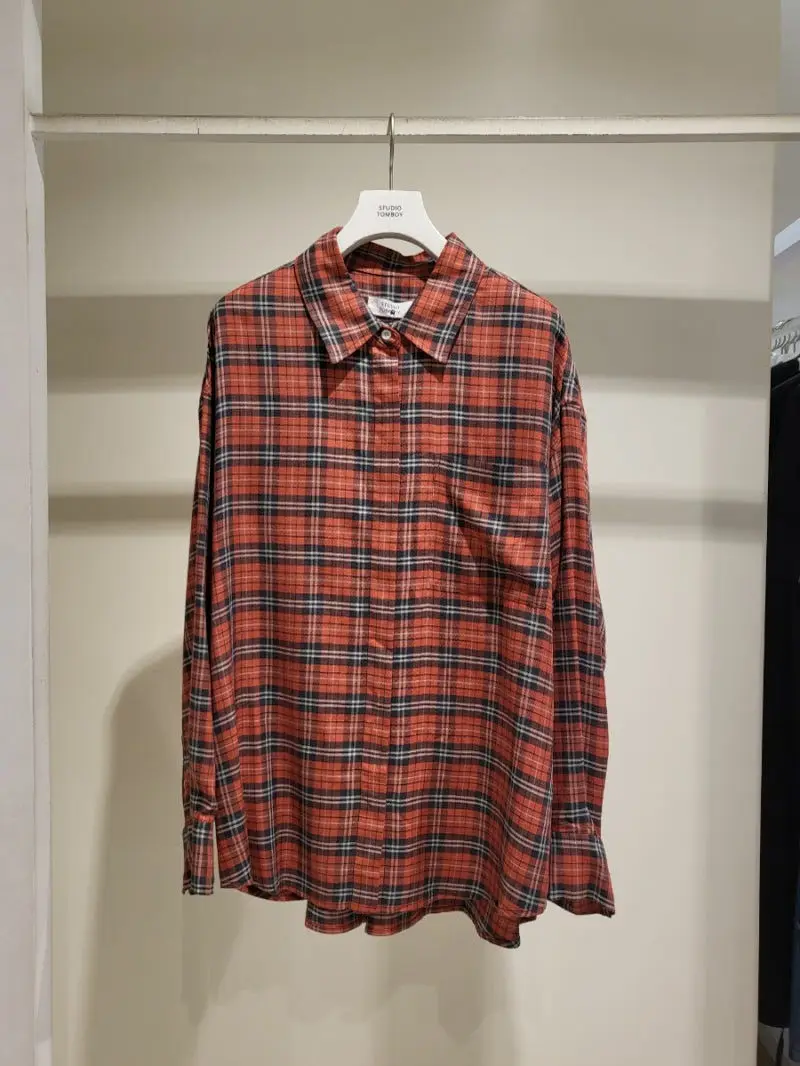 

Casual Long Sleeve Shirt Women's Loose Fit Cotton Breathable Autumn Winter Plaid Pattern Button up Versatile Classic Style