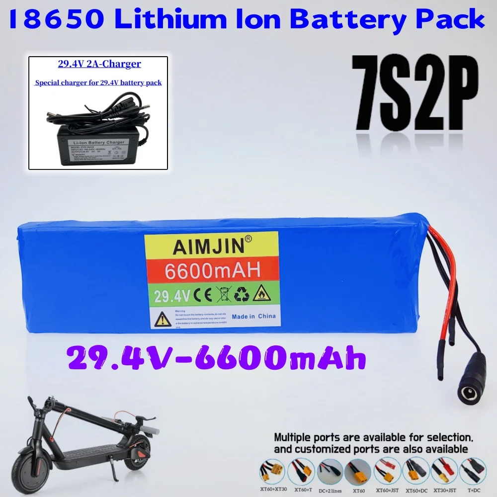 

18650 Lithium Ion Cell 7S2P 24V 29.4V 6600mah for Bicycle Electric Scooter for Electric Scooter Battery+ 29.4V Charger