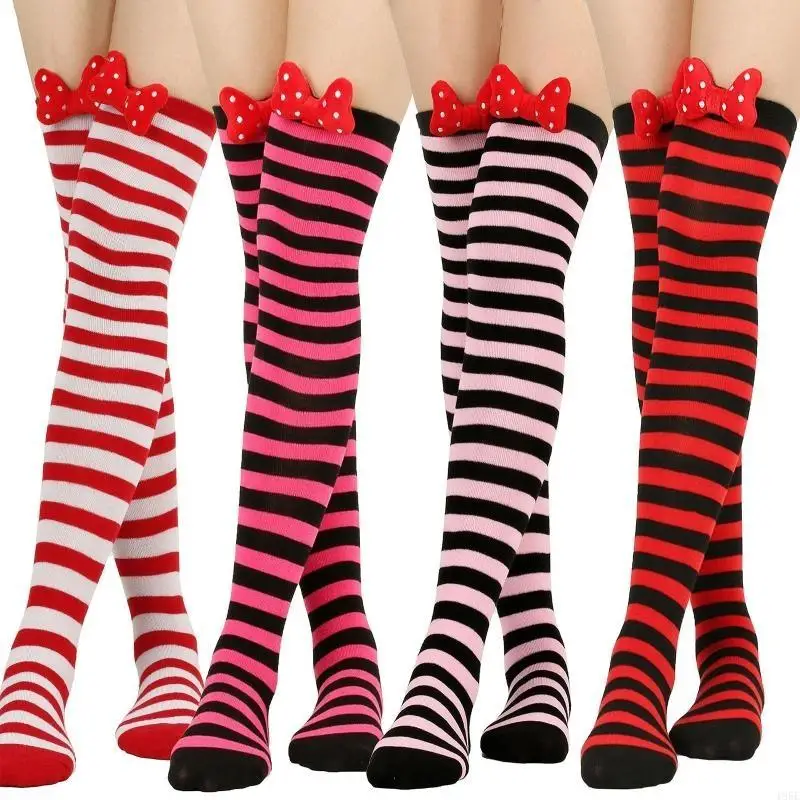 195E フェスティバル ホリデー ちょう結びストッキング ストライプ オーバーニーソックス パーティーコスチューム用
