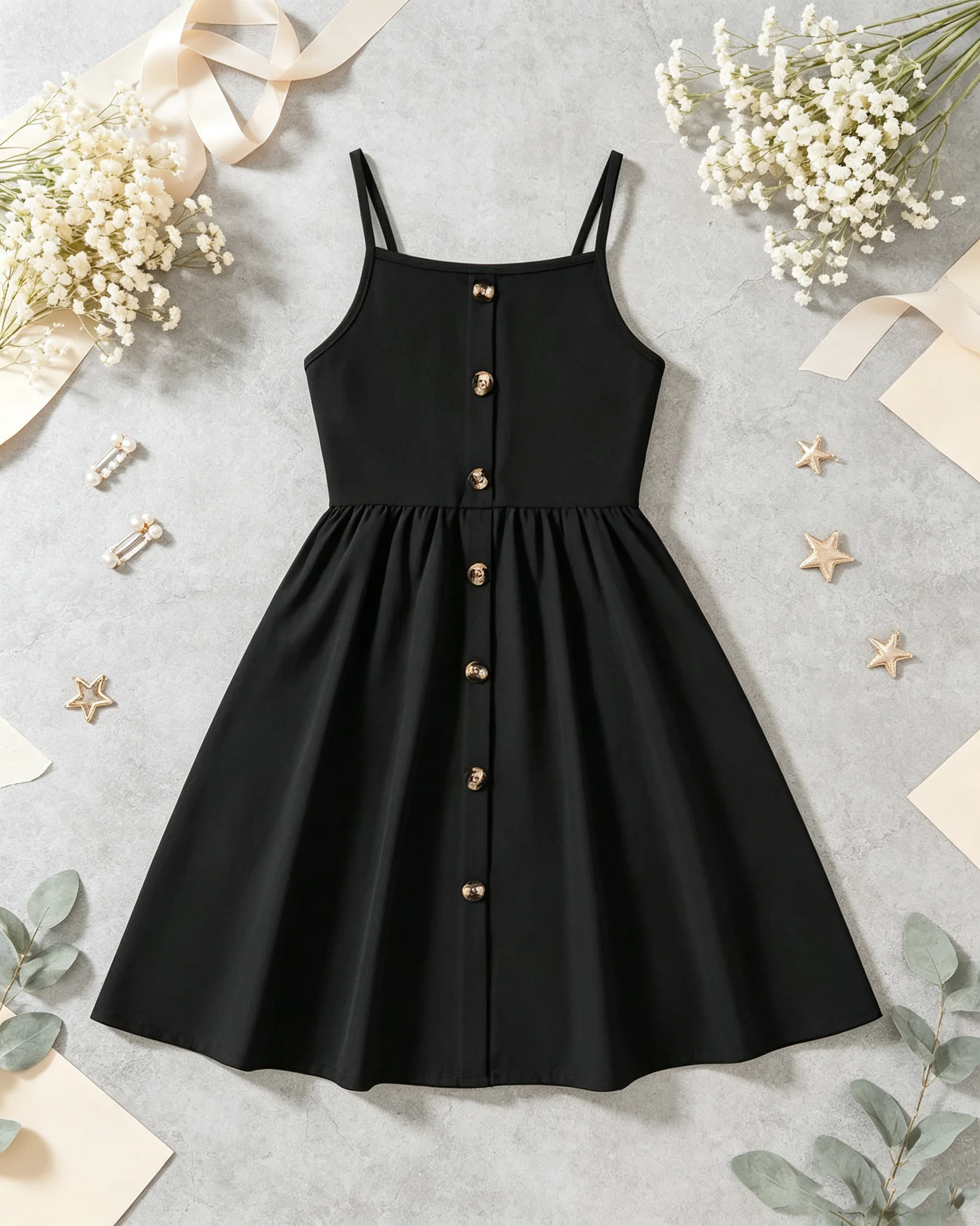 Mädchen Trägerloses Kleid im Hepburn-Stil, schmal geschnitten, lässig, modisch, bequem für den täglichen Gebrauch.