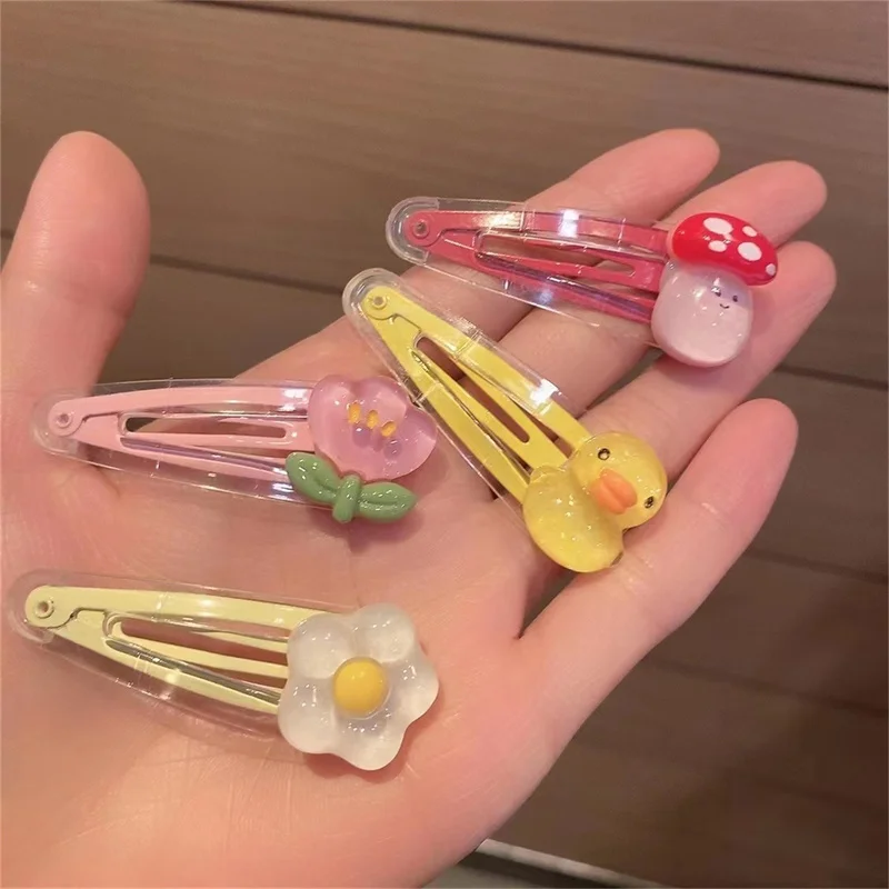 2Pcs Cute Cartoon Hair Clips Transparent Duck Flower BB Clips Bangs Clip Girls Hair Accessories Children Accessories