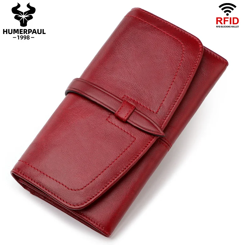 

HUMERPAUL Wallet for Women Genuine Leather Long Clutch Money Bag with Cell Phone Pocket Female Fashion Handbag Card Holder Purse