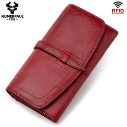 HUMERPAUL Women's Genuine Leather Wallet Long Clutch Fashion Handbag with Cell Phone Pocket Card Holder Purse Money Bag