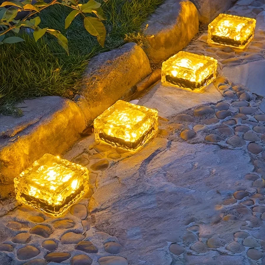 Luces LED solares impermeables para exteriores, luces de tierra para camino de paisaje, luces de cubo de roca de hielo para fiesta