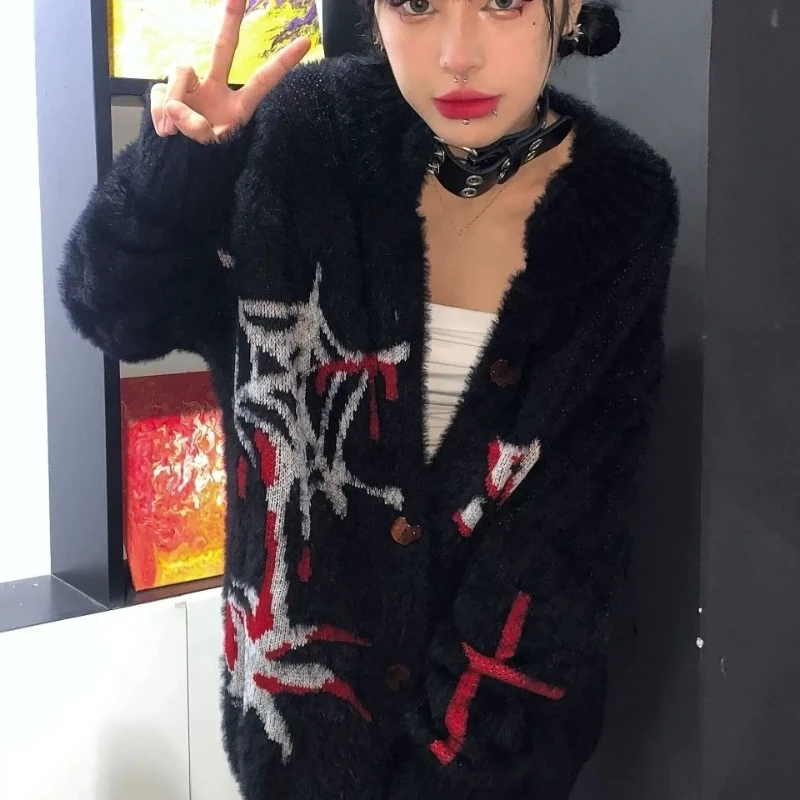 ملابس خارجية فضفاضة ذات ثقافة فرعية من 2000s y2k بأكمام طويلة وزر نمط ملابس الشارع الشهير للفتيات الحارة غير الرسمية