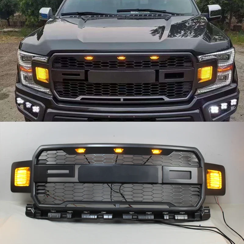 Modified For F150 Grill Mesh For F-150 2018 2019 2020 Raptor Style Front Bumper Upper Racing Grills  ABS Grill Radiator Grille