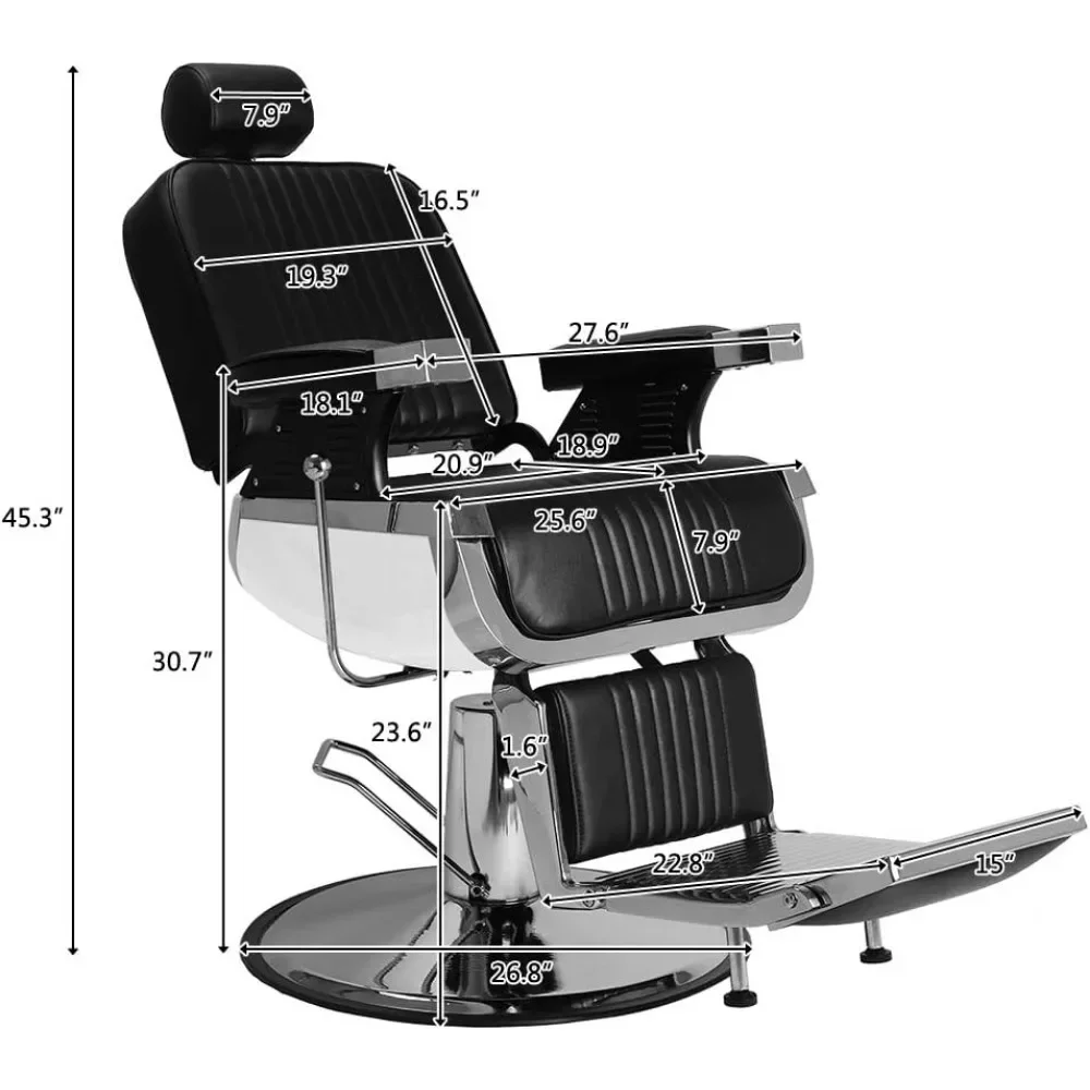 Barber Chair with Headrest & Supports up to 500lbs & 360 Degrees Rolling Swivel,Vintage Salon Spa Chair for Hair Stylist, Black