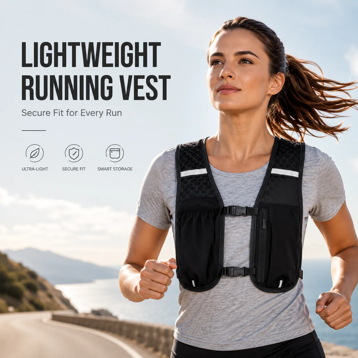 Sac de poitrine d'hydratation respirant, sac à dos compact pour la course à pied avec poche pour téléphone, équipement sportif léger pour marathon, cyclisme, randonnée et activités de plein air