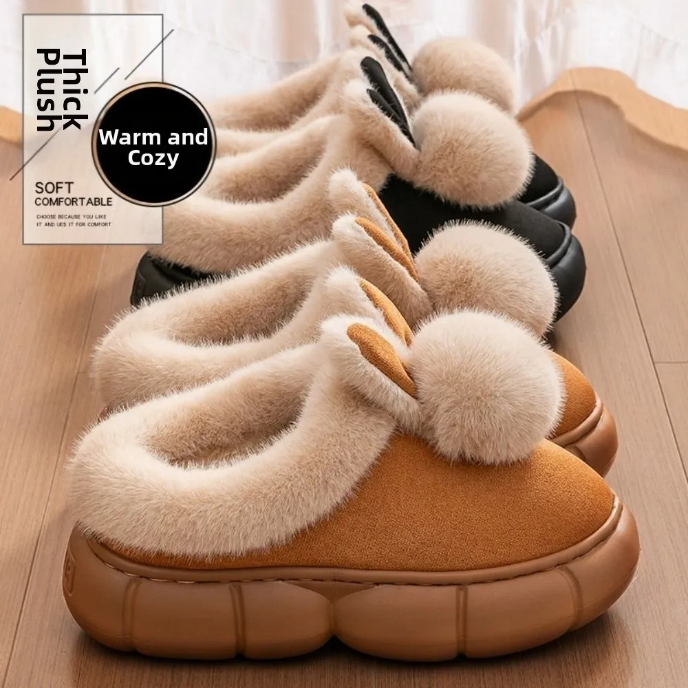 

Cozy Cartoon Rabbit Women's Snow Boots Slippers Keep Warm Anti-slip Winter House Shoes Soft Lining Bedroom Shoes Winter Season